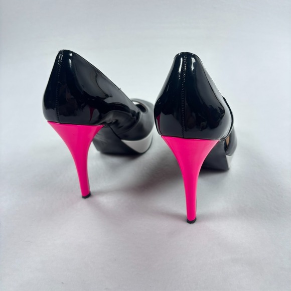 Marc Fisher Heels Peep Toe Pump‎ Black Pink White Platform Pinup 50s Era 7.5 - Picture 5 of 9